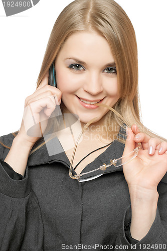 Image of Close-up portrait of cheerful young blonde