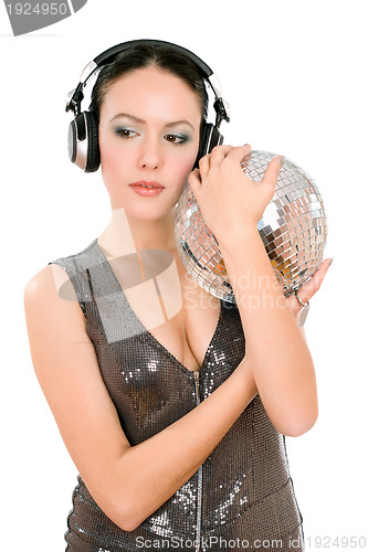 Image of Portrait of woman with a mirror ball