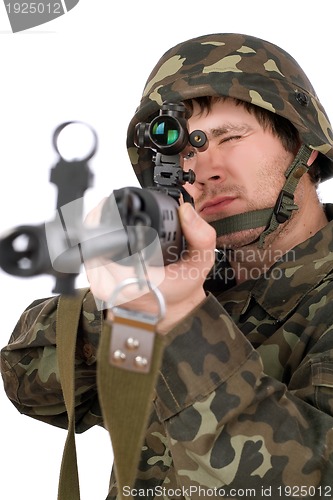 Image of Armed soldier with svd