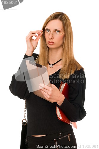 Image of Woman in black with the pda