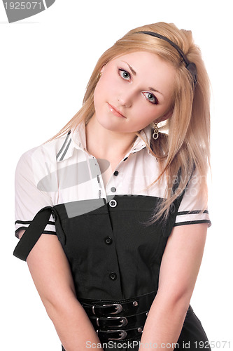 Image of Portrait of pretty blonde in black dress