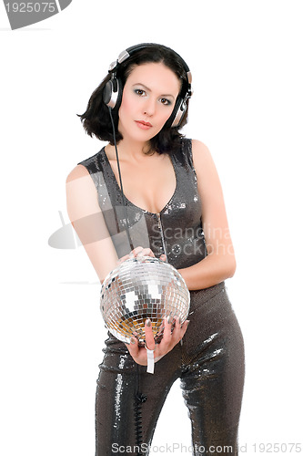 Image of Portrait of sexy young woman with a mirror ball