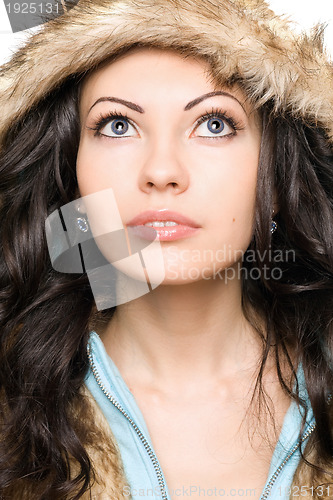 Image of Portrait of beautiful young brunette in the hood