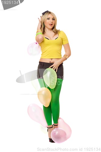 Image of Beautiful sexy blond woman with balloons