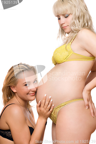 Image of Pregnant woman with the pretty girlfriend. Isolated