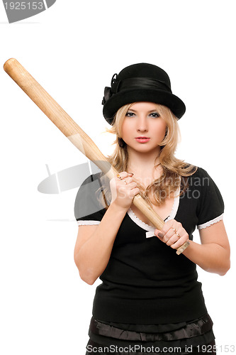 Image of Portrait of angry lady with a bat