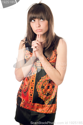 Image of pretty thoughtful caucasian woman