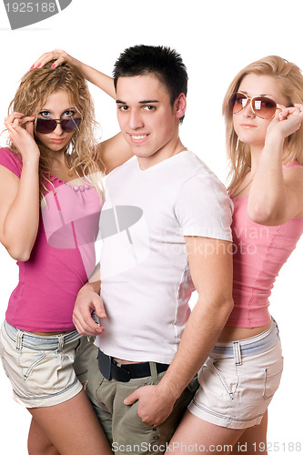 Image of two blonde women with handsome young man