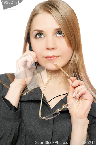 Image of Close-up portrait of thoughtful attractive blonde