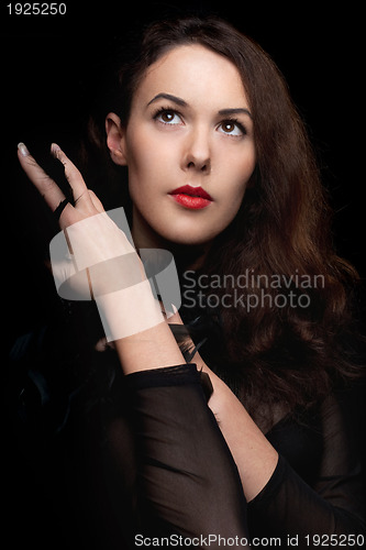 Image of Closeup portrait of young woman. Isolated