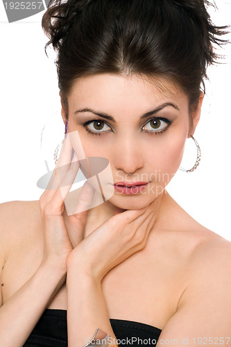 Image of Closeup portrait of pretty brunette. Isolated