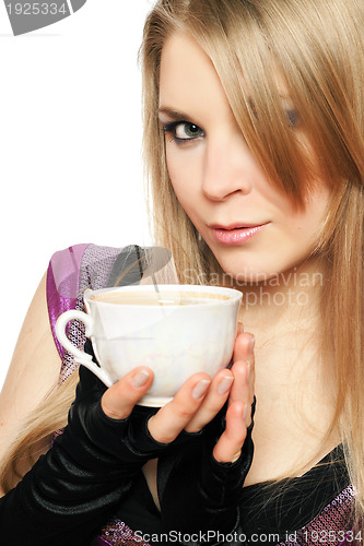 Image of Lovely young blonde with a cup