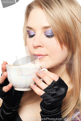 Image of Beautiful blonde with a cup