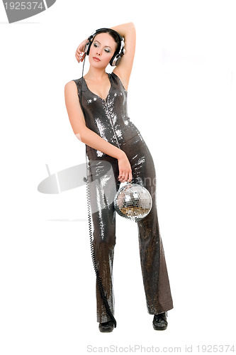 Image of Brunette with a mirror ball