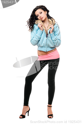 Image of Attractive young woman in a black leggings