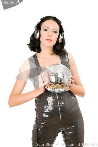 Image of Portrait of young woman with a mirror ball