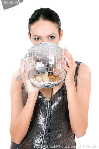 Image of Portrait of brunette with a mirror ball