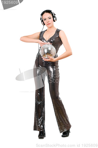 Image of Beautiful brunette with a mirror ball