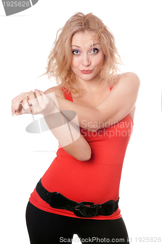 Image of Portrait of funny young blonde. Isolated