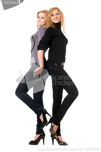 Image of Two cheerful young women. Isolated