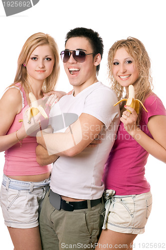 Image of Portrait of three joyful young people