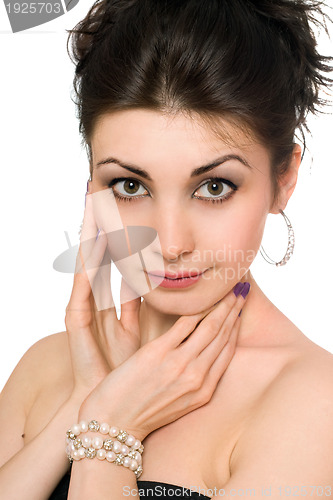 Image of Closeup portrait of perfect brunette. Isolated