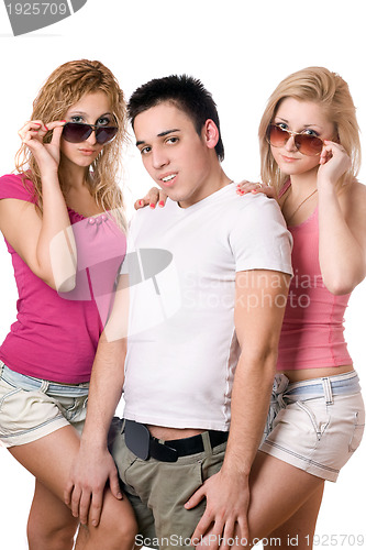 Image of two pretty blonde women with handsome young man