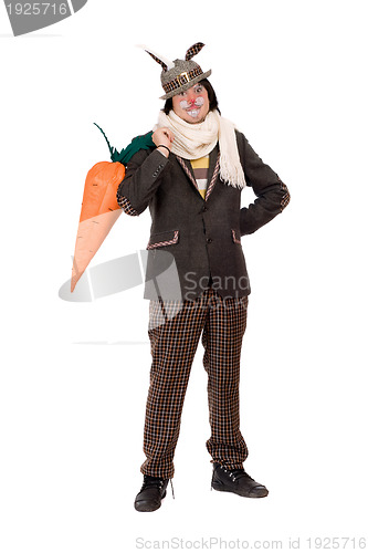 Image of man dressed in a suit rabbit. Isolated