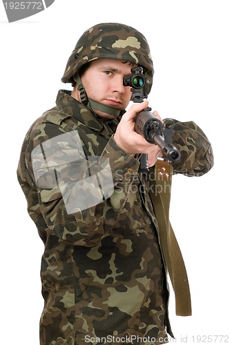 Image of Armed soldier aiming svd