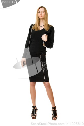 Image of Blonde in black with mobile
