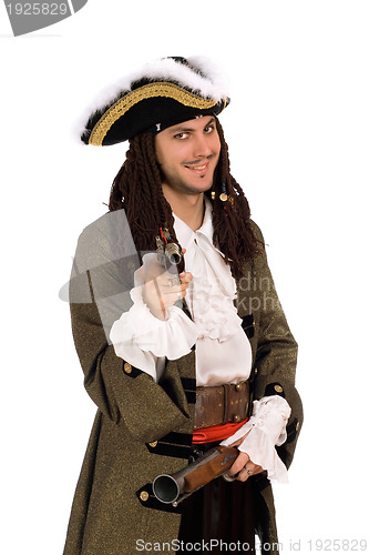 Image of man in a pirate costume with pistols