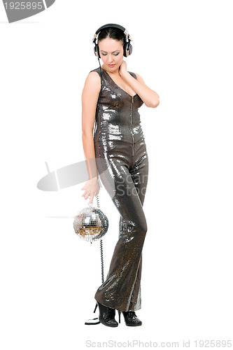 Image of Young woman with a mirror ball