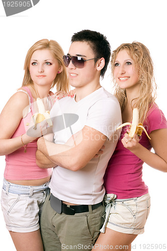 Image of Portrait of three happy young people