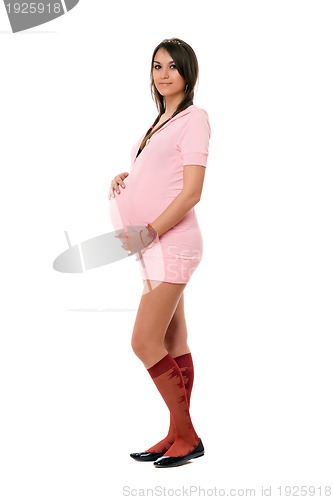 Image of Charming pregnant brunette woman