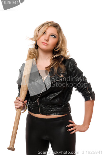 Image of Portrait of pretty blonde with a bat