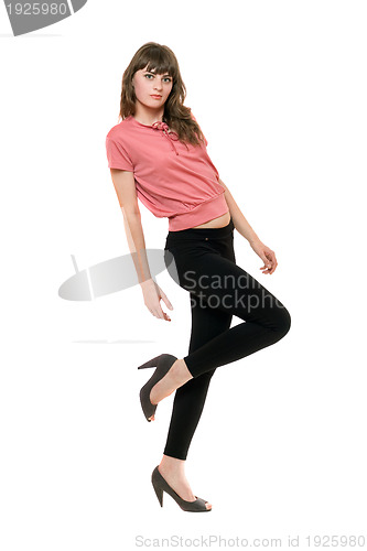 Image of Young playful woman in a black leggings. Isolated