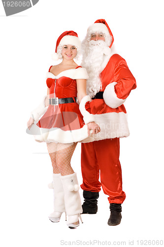 Image of Santa Claus and smiling Snow Maiden