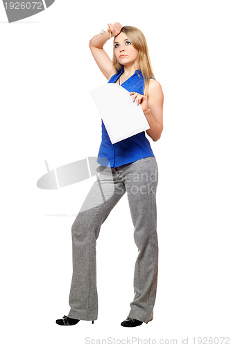 Image of Tired young business woman