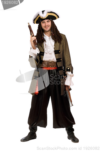 Image of man in a pirate costume with pistols