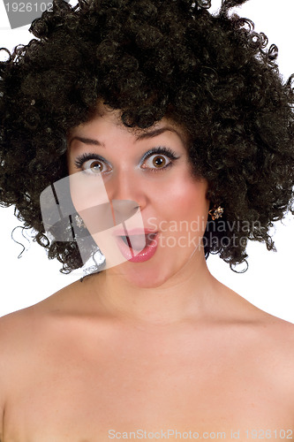 Image of surprised girl in a black wig