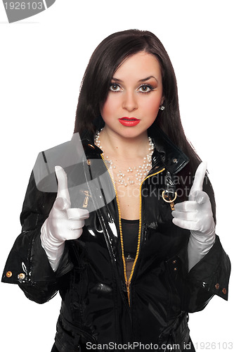 Image of Young woman in black jacket