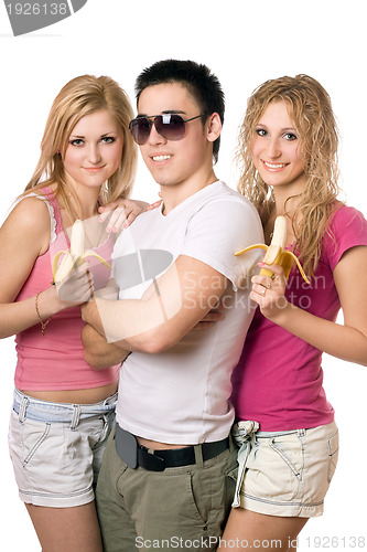 Image of Portrait of three cheerful young people