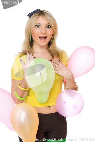 Image of Pretty sexy blond girl with balloons