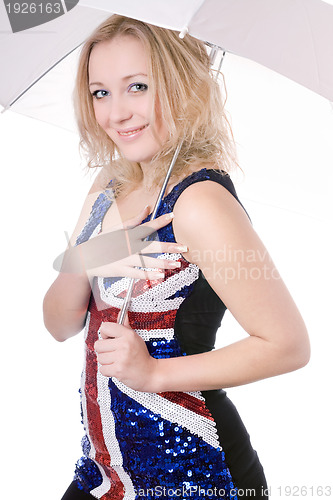 Image of woman posing with white umbrella