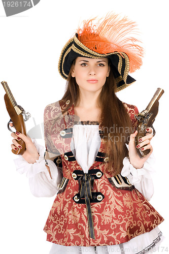 Image of Gorgeous young woman with guns