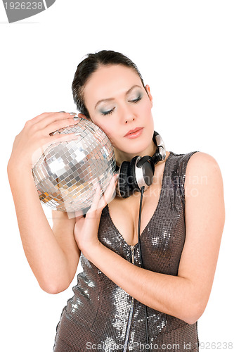 Image of Portrait of woman with a mirror ball