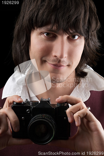 Image of Photographer with the vintage camera. Isolated