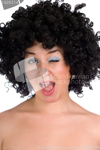 Image of funny girl in a black wig