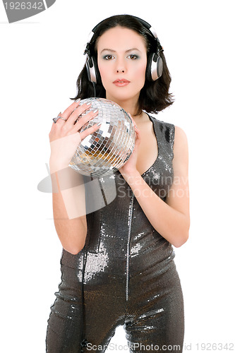 Image of Portrait of woman with a mirror ball