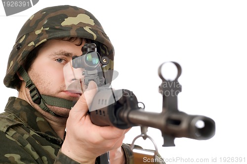 Image of Armed soldier keeping svd